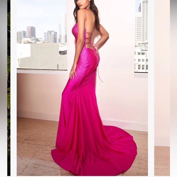 **Cinderella Divine: Shimmering Fuchsia Sequin Mermaid Gown for Enchanting Occasions** main image 1